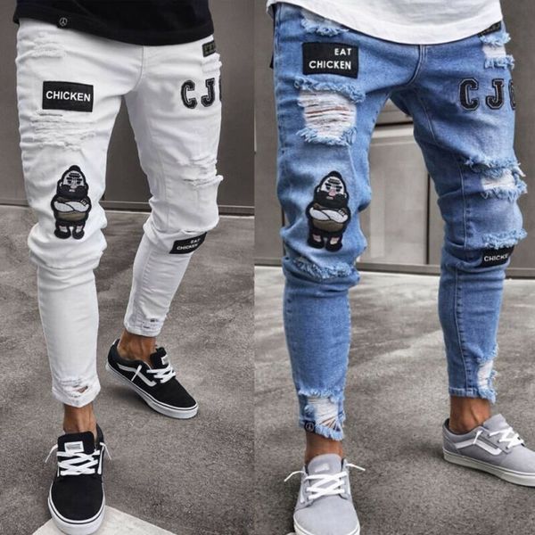 men ripped jeans super skinny fit zipper denim pant destroyed frayed trousers cartoon gothic style pant men clothes, Blue
men ripped jeans super skinny fit zipper denim pant destroyed frayed trousers cartoon gothic style pant men clothes, Blue
