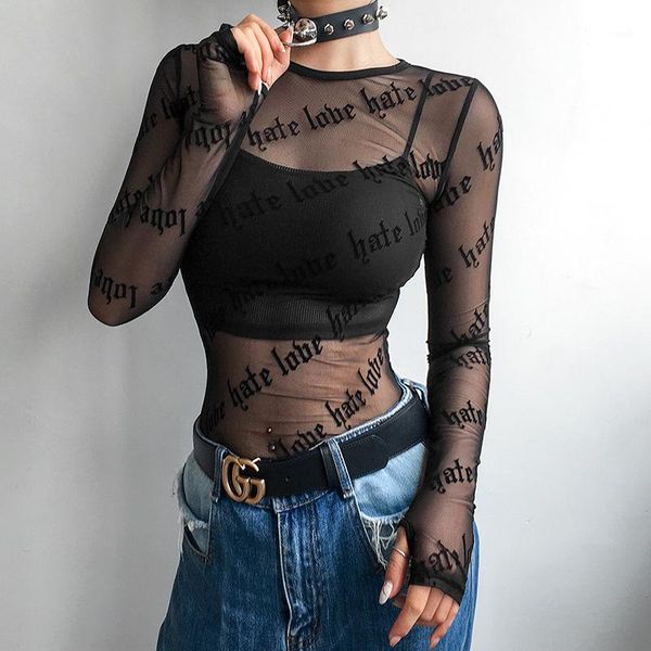 women t-shirts lace see-through long sleeve tees ladies sheer o-neck black letter printing transparent perspective tee1, White
women t-shirts lace see-through long sleeve tees ladies sheer o-neck black letter printing transparent perspective tee1, White