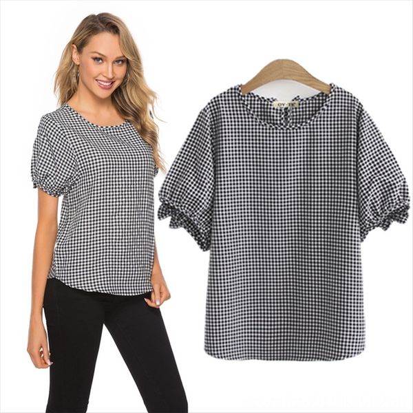 large size women's bowknot sleeve t-shirt lantern butterfly lantern slim round collar short sleeve plaid t-shirt top, White
large size women's bowknot sleeve t-shirt lantern butterfly lantern slim round collar short sleeve plaid t-shirt top, White