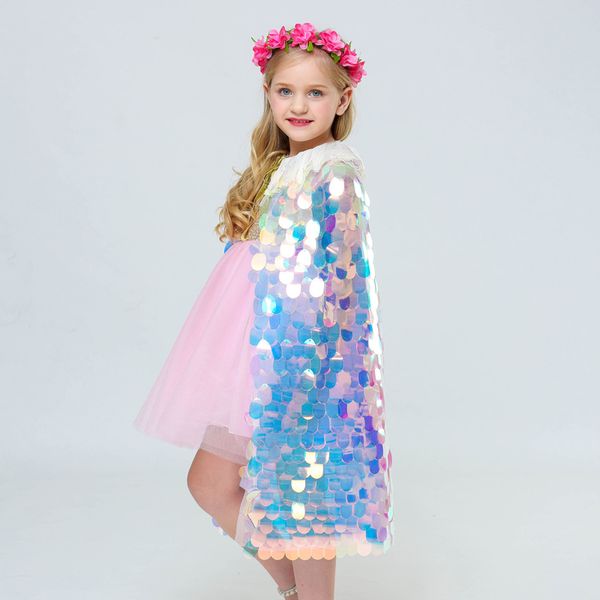 girls cosplay princess cloak sequins colorful mermaid mantillas cape halloween party cape cosplay costume props 07, Blue
girls cosplay princess cloak sequins colorful mermaid mantillas cape halloween party cape cosplay costume props 07, Blue