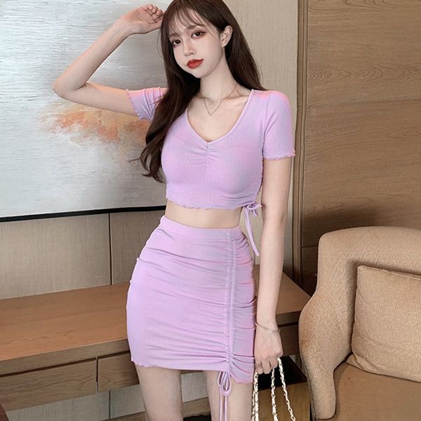 female solid color 2 pcs set fashion v neck short sleeve t shirt + mini skirt knitted women's set, White
female solid color 2 pcs set fashion v neck short sleeve t shirt + mini skirt knitted women's set, White
