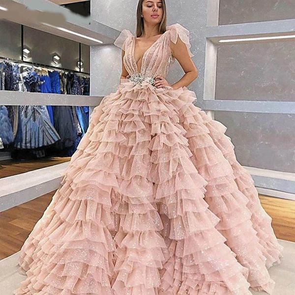 stunning tiered pink evening dresses puffy a line deep v neck crystal middle east vestido de festa20, Black;red
stunning tiered pink evening dresses puffy a line deep v neck crystal middle east vestido de festa20, Black;red