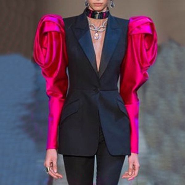 women blazer feminino colorblock single button contrast color suit blazer women 2019 fall high street, White;black
women blazer feminino colorblock single button contrast color suit blazer women 2019 fall high street, White;black
