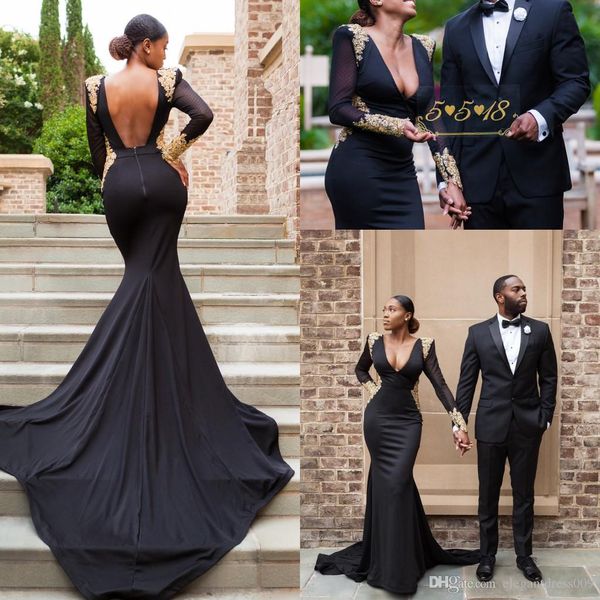 new black long v neck evening dresses black girls gold applique floor length pleats long sleeves elegant formal prom dress party gowns, Black;red
new black long v neck evening dresses black girls gold applique floor length pleats long sleeves elegant formal prom dress party gowns, Black;red