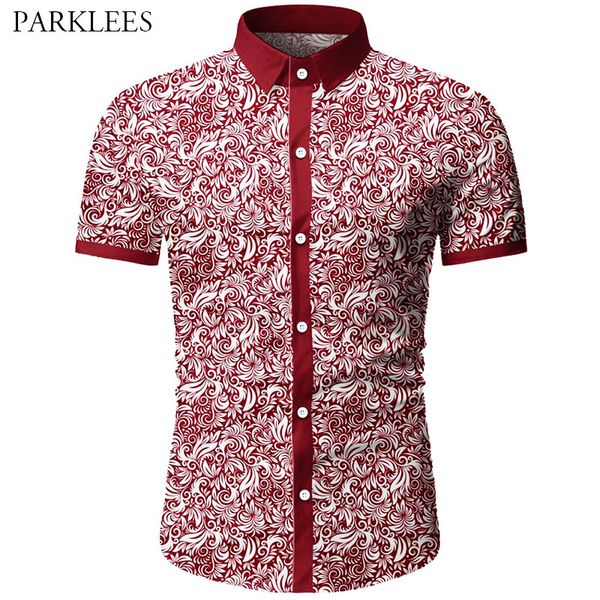 red paisley floral printed mens dress shirt elegant flower print short sleeve shirts for men casual social chemise homme, White;black
red paisley floral printed mens dress shirt elegant flower print short sleeve shirts for men casual social chemise homme, White;black