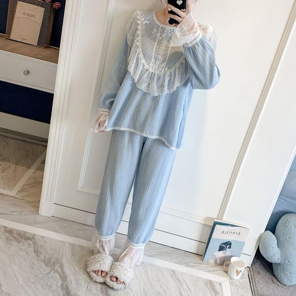 full cotton yarn women pajama set lace long sleeve pajamas suit round neck lovely sweet retro sleepwear, Black;red
full cotton yarn women pajama set lace long sleeve pajamas suit round neck lovely sweet retro sleepwear, Black;red