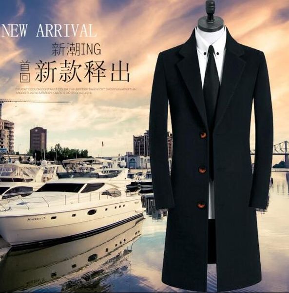 

black fashion casual woolen coat men trench coats long sleeves overcoat mens cashmere coat casaco masculino inverno england