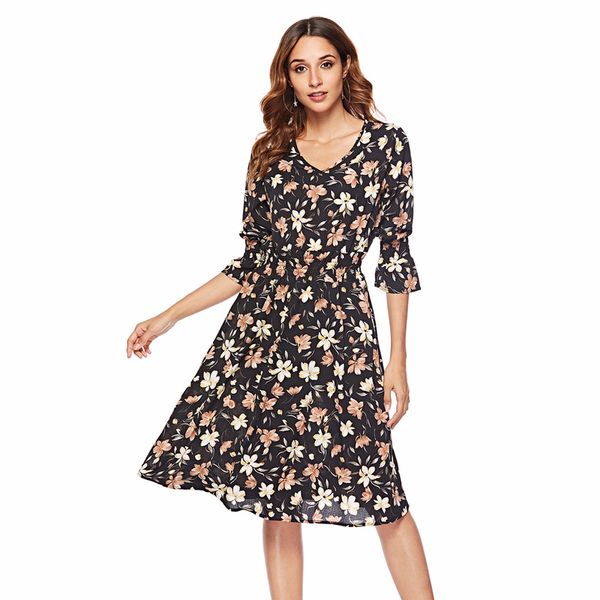 spring and summer new flare sleeve v-neck printed chiffon dress women casual mid waist a-line dresses, Black;gray
spring and summer new flare sleeve v-neck printed chiffon dress women casual mid waist a-line dresses, Black;gray