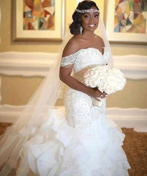 elegant african mermaid wedding dresses beads shoulder 2021 ruffles off the shoulder pearls lace up back bridal gowns vestidos de mariee, White
elegant african mermaid wedding dresses beads shoulder 2021 ruffles off the shoulder pearls lace up back bridal gowns vestidos de mariee, White