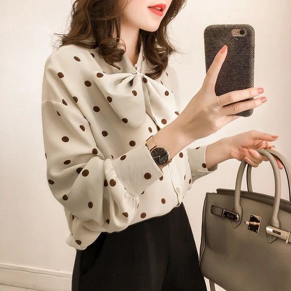 2018 early autumn clothing women's dress new style korean-style large size bow polka dot shirt women long sleeve shirt f, White
2018 early autumn clothing women's dress new style korean-style large size bow polka dot shirt women long sleeve shirt f, White