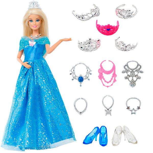 14 pcs/Lot Gift Set = 1x Princess Cinderella Dress + 13x Accessories Crown Necklace Shoes Dancing Party Clothes For Barbie Doll
14 pcs/Lot Gift Set = 1x Princess Cinderella Dress + 13x Accessories Crown Necklace Shoes Dancing Party Clothes For Barbie Doll