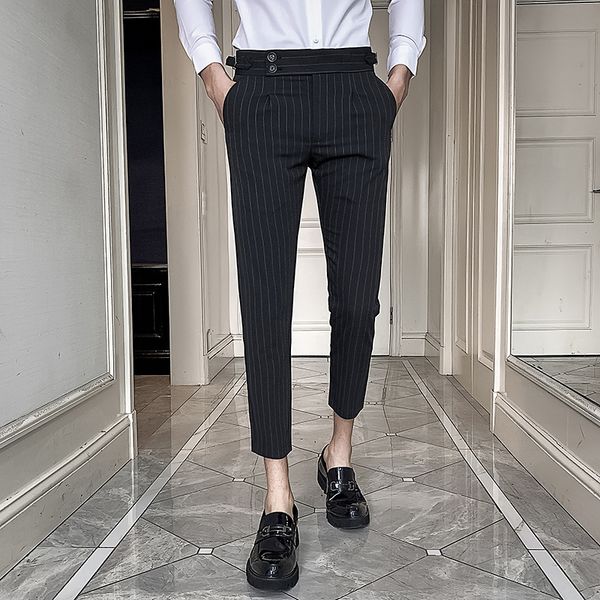 men dress pant striped business casual slim fit ankle length pantalon classic vintage check suit trousers men wedding 28-34, White;black
men dress pant striped business casual slim fit ankle length pantalon classic vintage check suit trousers men wedding 28-34, White;black
