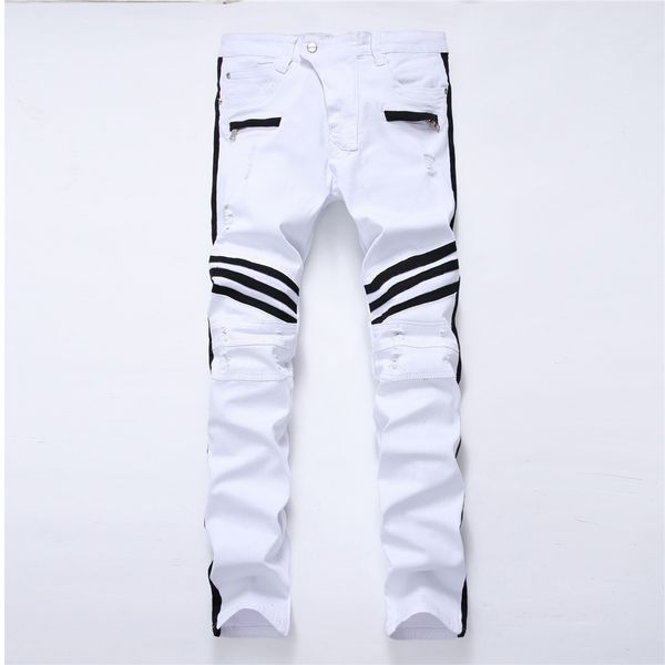 new hole white men's jeans straight new brand denim jeans with zippers contrast color stripe male pants slim plus size trousers y190605, Blue
new hole white men's jeans straight new brand denim jeans with zippers contrast color stripe male pants slim plus size trousers y190605, Blue