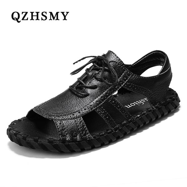 summer men's sandals leather classic roman men sandals 2020 soft outdoor beach comfortable classic mens shoes chaussure homme, Black
