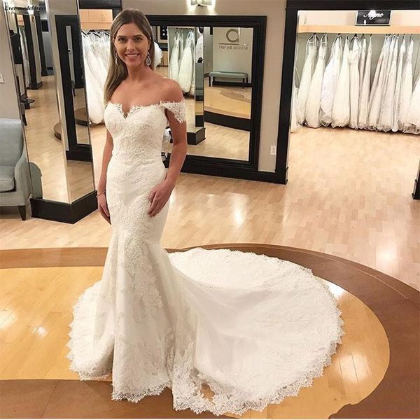 elegant mermaid lace backless wedding dresses off the shoulder appliqued bridal gowns trumpet sweep train plus size robe de mariée, White
elegant mermaid lace backless wedding dresses off the shoulder appliqued bridal gowns trumpet sweep train plus size robe de mariée, White