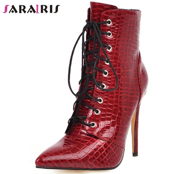 sarairis female lace-up pointed toe ankle boots mature high heel boots women fashion punk high fretwork shoes woman, Black
sarairis female lace-up pointed toe ankle boots mature high heel boots women fashion punk high fretwork shoes woman, Black