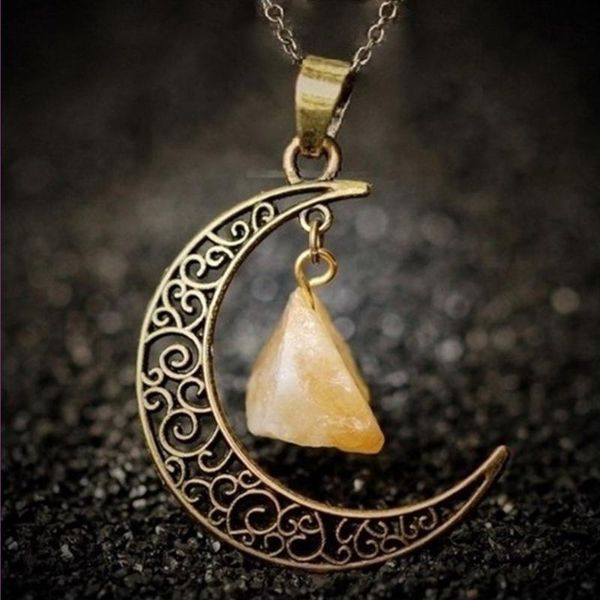 vintage style copper crescent moon pendant with irregular shape yellow citrines crystal necklace rose pink quartz jewelry, Silver
vintage style copper crescent moon pendant with irregular shape yellow citrines crystal necklace rose pink quartz jewelry, Silver