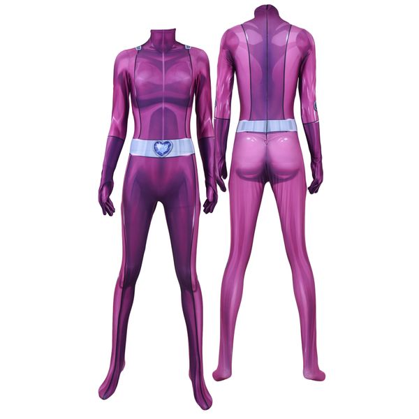 

High Quality Adult child Totally Spies Purple Mandy Cosplay Costume Halloween Superhero Lycar Spandex Zentai Bodysuit Catsuit Jumpsuit