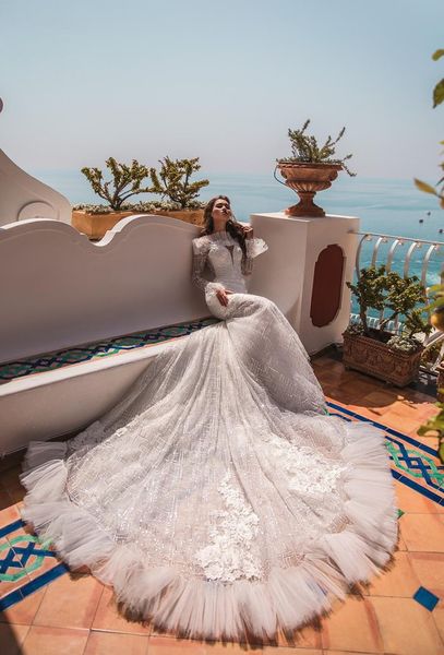 lace mermaid wedding dresses off shoulder backless bridal gowns long sleeve beach abiti da sposa plus size, White
lace mermaid wedding dresses off shoulder backless bridal gowns long sleeve beach abiti da sposa plus size, White