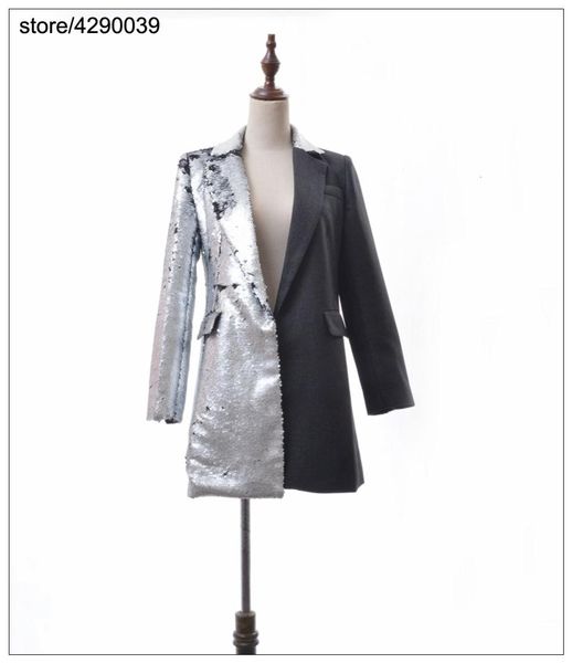 women sequined patchwork blazer celebrity heavy work sliver long coat with belt female slim blazer, Black
women sequined patchwork blazer celebrity heavy work sliver long coat with belt female slim blazer, Black