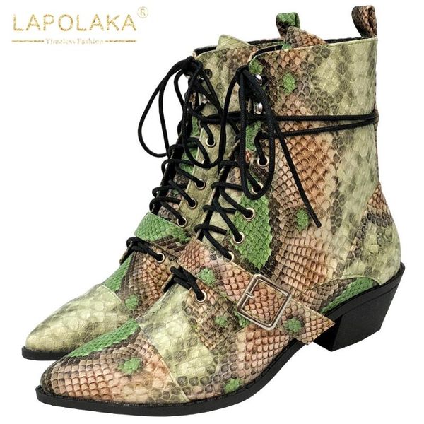 lapolaka new arrivals square heeled women's shoes woman fashion snake veins shoelace pointed toe cools ankle boots female, Black
lapolaka new arrivals square heeled women's shoes woman fashion snake veins shoelace pointed toe cools ankle boots female, Black