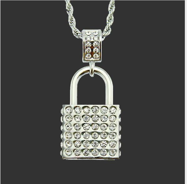 new european and american fashion personality lock shape pendant necklace simple inlaid drill fine men and women's clothing hangings, Silver
new european and american fashion personality lock shape pendant necklace simple inlaid drill fine men and women's clothing hangings, Silver