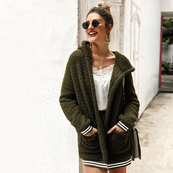 women plush solid color hooded cardigan long loose warm sweater coat long-sleeved outwear, Black;brown
women plush solid color hooded cardigan long loose warm sweater coat long-sleeved outwear, Black;brown