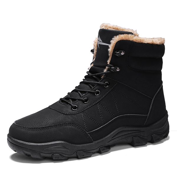

men's winter snow boots men fur lined black ankle boots plush keep warm outdoor high shoes men waterproof anti-slip rubber