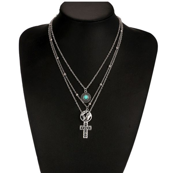 chic necklace personality world map cross pendant three-layer necklace fashion trend alloy necklace for women ing, Silver
chic necklace personality world map cross pendant three-layer necklace fashion trend alloy necklace for women ing, Silver