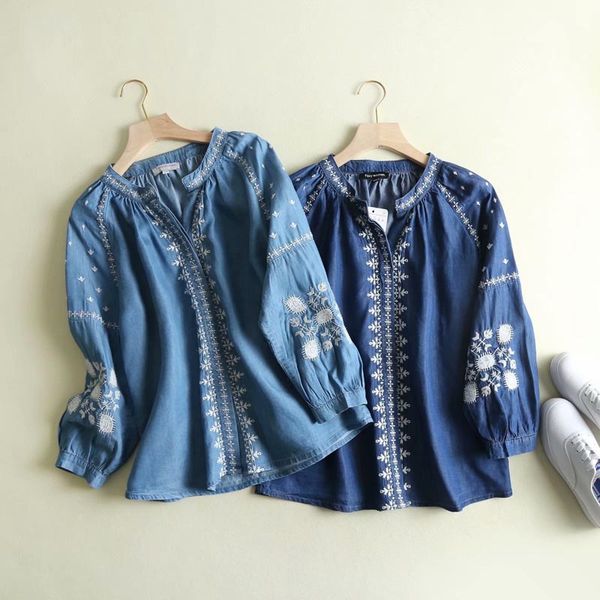 cs291 new retro geometric embroidery long sleeve ethnic shirts women v neck casual tencel blouse, White
cs291 new retro geometric embroidery long sleeve ethnic shirts women v neck casual tencel blouse, White