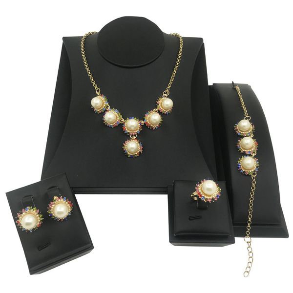 fashion bridal jewelry sets for women colorful crystal pendant necklace pearl earrings charm bracelet ring party wedding jewelry, Black
fashion bridal jewelry sets for women colorful crystal pendant necklace pearl earrings charm bracelet ring party wedding jewelry, Black