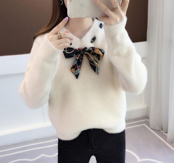 womens casual bow neck long sleeve loose knitted sweater pullover ladies cute faux mink cashmere crop jumper soft k9016, White;black
womens casual bow neck long sleeve loose knitted sweater pullover ladies cute faux mink cashmere crop jumper soft k9016, White;black