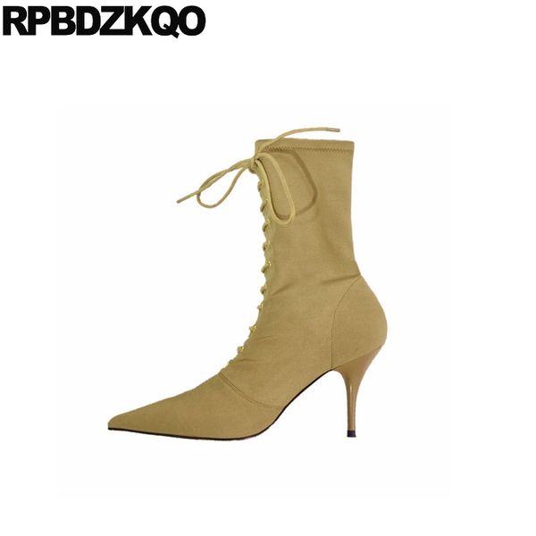 designer shoes women luxury 2018 pointed toe high heel sock lycra brand fashion stiletto mid calf lace up stretch winter, Black
designer shoes women luxury 2018 pointed toe high heel sock lycra brand fashion stiletto mid calf lace up stretch winter, Black