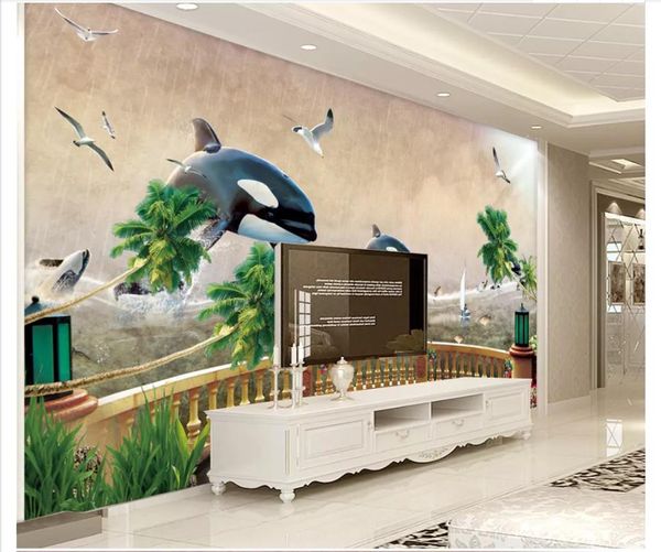 papel de parede custom 3d p murals wall paper beautiful dolphins balcony landscape ocean landscape background wall decoration
papel de parede custom 3d p murals wall paper beautiful dolphins balcony landscape ocean landscape background wall decoration