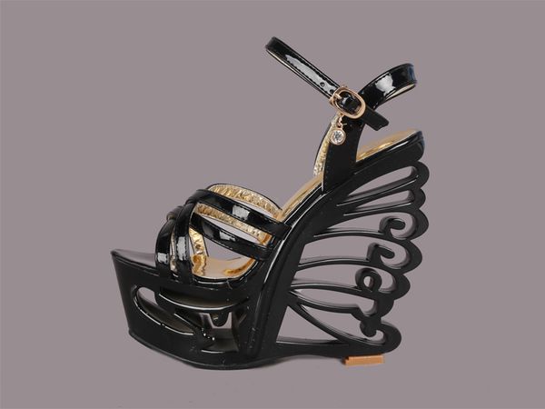 16cm heel height pu round toe heterotypic heel sandals no.1519, Black
16cm heel height pu round toe heterotypic heel sandals no.1519, Black
