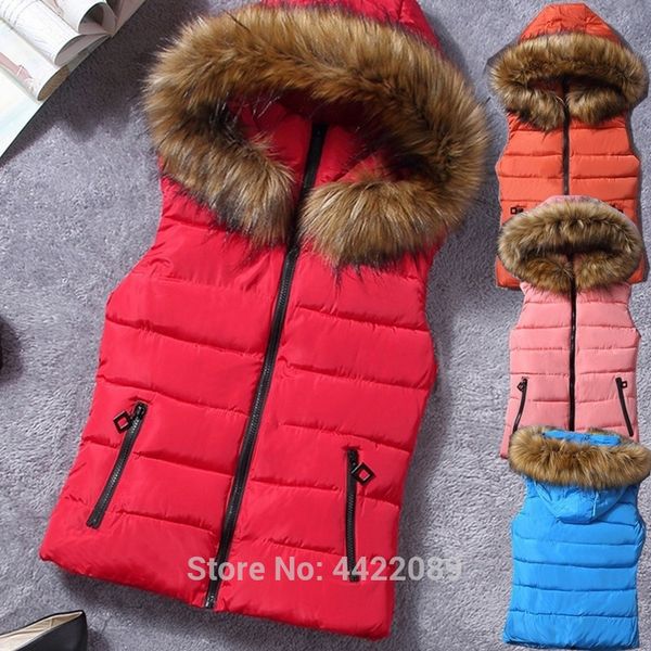 women winter vest jacket coat down cotton casual hooded female fur vests waistcoat vestidos, Black;white
women winter vest jacket coat down cotton casual hooded female fur vests waistcoat vestidos, Black;white