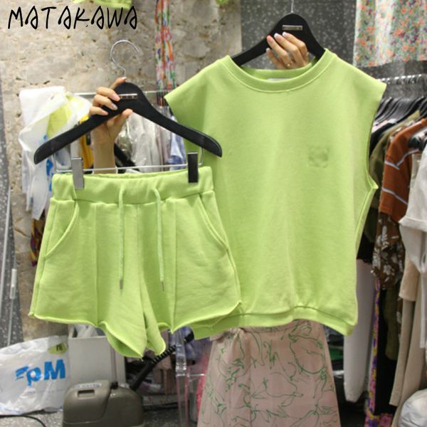 matakawa 2 piece set женщины solid o шеи без рукавов футболки + узелок эластичный пояс wide leg шорты корейский моды костюмы, White
matakawa 2 piece set женщины solid o шеи без рукавов футболки + узелок эластичный пояс wide leg шорты корейский моды костюмы, White
