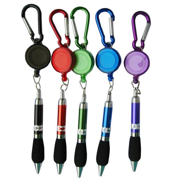 

Cute Retractable Badge Reel Ballpoint Pen Belt Clip Key chain with Carabiner Key ring Lanyard Pen School Office Supplies, Multi-colored