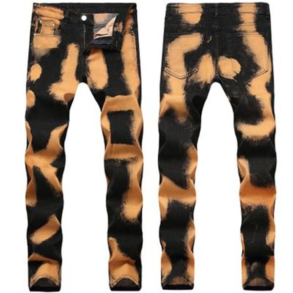 european and american designer men's wear men's pants with slim body and yellow personalized fancy jeans, Blue
european and american designer men's wear men's pants with slim body and yellow personalized fancy jeans, Blue