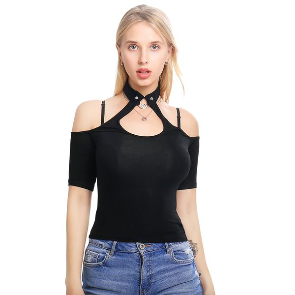 women's t-shirt 2021 summer short sleeve casual ladies cold shoulder chocker neck bandage hollow out t shirt, White
women's t-shirt 2021 summer short sleeve casual ladies cold shoulder chocker neck bandage hollow out t shirt, White