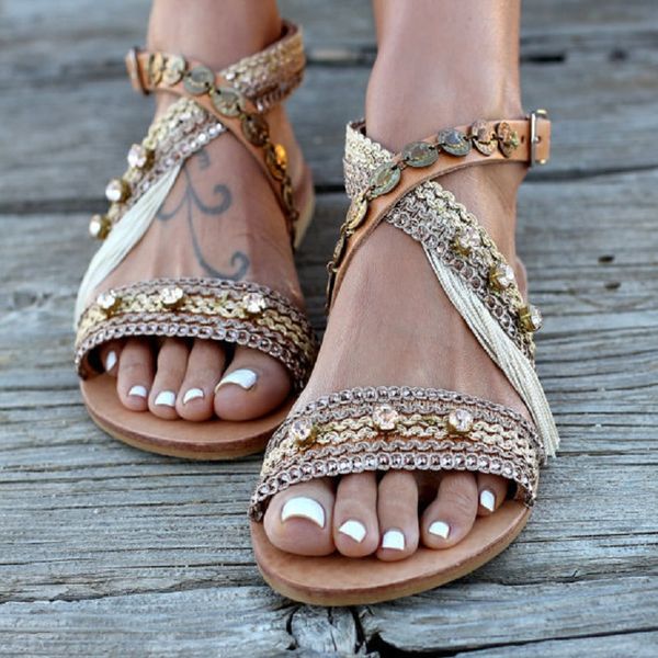 2019 summer new fashion beaded tassel ankle cross buckle with ladies large size sandals flat casual female sandals, Black
2019 summer new fashion beaded tassel ankle cross buckle with ladies large size sandals flat casual female sandals, Black