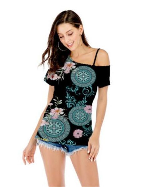 short sleeve one shoulder womens tshirts collar flora printed loose contrast color designer ladies fashion womens tees, White
short sleeve one shoulder womens tshirts collar flora printed loose contrast color designer ladies fashion womens tees, White