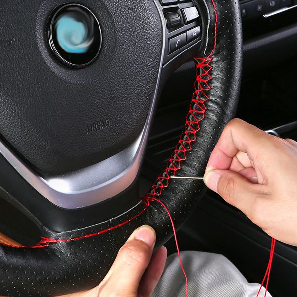 sewing braiding of red thread weave cover on steering wheel leather steering covers diy stitching set 35/36cm for civic
sewing braiding of red thread weave cover on steering wheel leather steering covers diy stitching set 35/36cm for civic