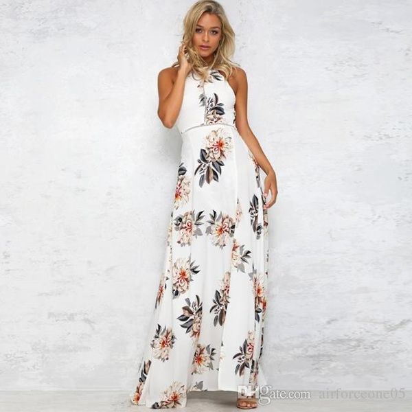 waist dress with split ladies open back bohemian dress summer halter flora printed dress high, Black;gray 
waist dress with split ladies open back bohemian dress summer halter flora printed dress high, Black;gray