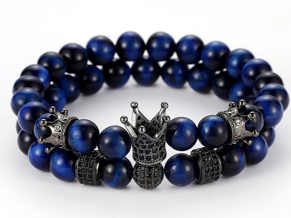 8mm 2pcs/set th3 elastic adjusted nature blue tigereye bead micro pave cz zircon cubic zirconia crown bracelet, Black
8mm 2pcs/set th3 elastic adjusted nature blue tigereye bead micro pave cz zircon cubic zirconia crown bracelet, Black