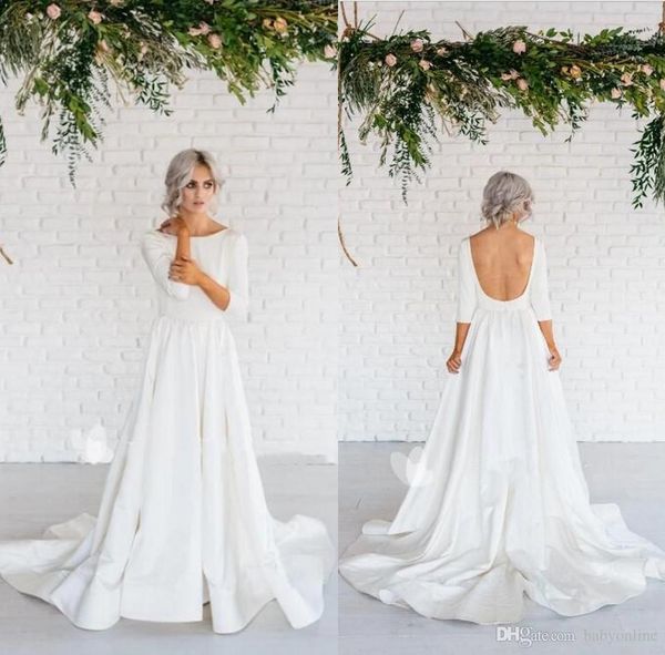 simple designed boho wedding dresses a line scoop neckline backless 3/4 long sleeve satin garden beach bridal gowns vestios de novia, White
simple designed boho wedding dresses a line scoop neckline backless 3/4 long sleeve satin garden beach bridal gowns vestios de novia, White
