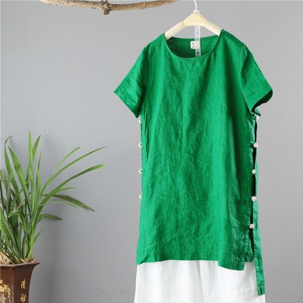 short sleeve plate buckle chinese style pure linen women's solid color loose round collar short sleeve, White
short sleeve plate buckle chinese style pure linen women's solid color loose round collar short sleeve, White
