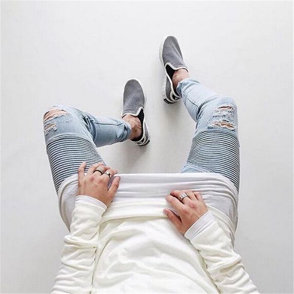 men denim pants casual bike luxury jeans mens jeans skinny pants with slim elastic ripped hole jeans for men clothing, Blue
men denim pants casual bike luxury jeans mens jeans skinny pants with slim elastic ripped hole jeans for men clothing, Blue