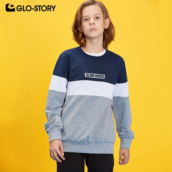

glo-story teenage children boy's 2019 striped patchwork fashion pullover sweatshirts kids boy knitted jumper sweat coat 8256, Black