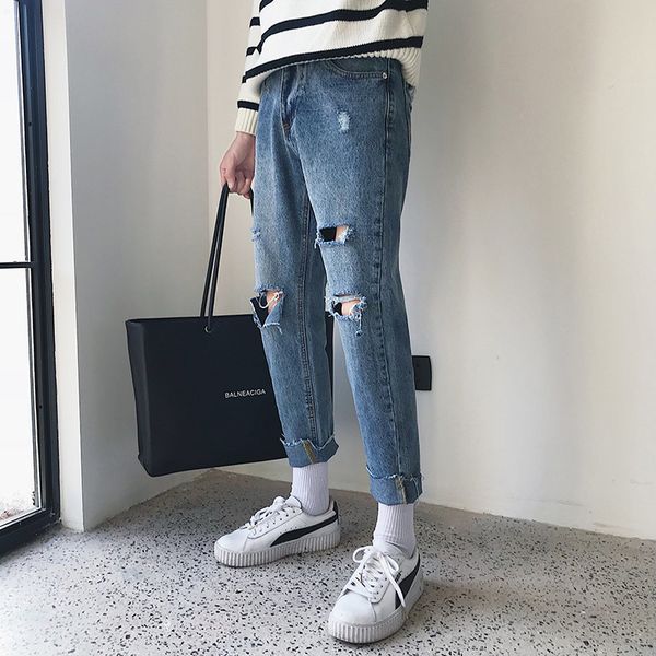 summer jeans men slim fashion washed solid color casual denim pants man streetwear hip hop tear hole cowboy trousers male, Blue
summer jeans men slim fashion washed solid color casual denim pants man streetwear hip hop tear hole cowboy trousers male, Blue